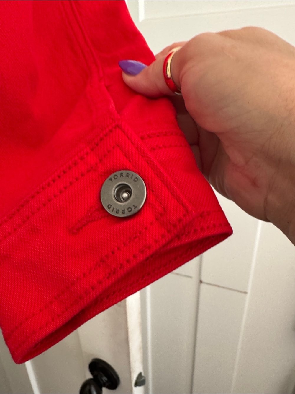 Torrid Red Button-Front Jean Jacket - Picture 4 of 7
